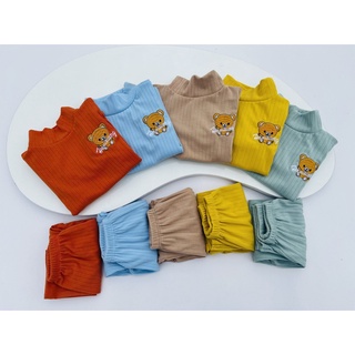 Bộ len gân cổ lọ 3cm len dài tay hình thêu mặt gấu cho bé