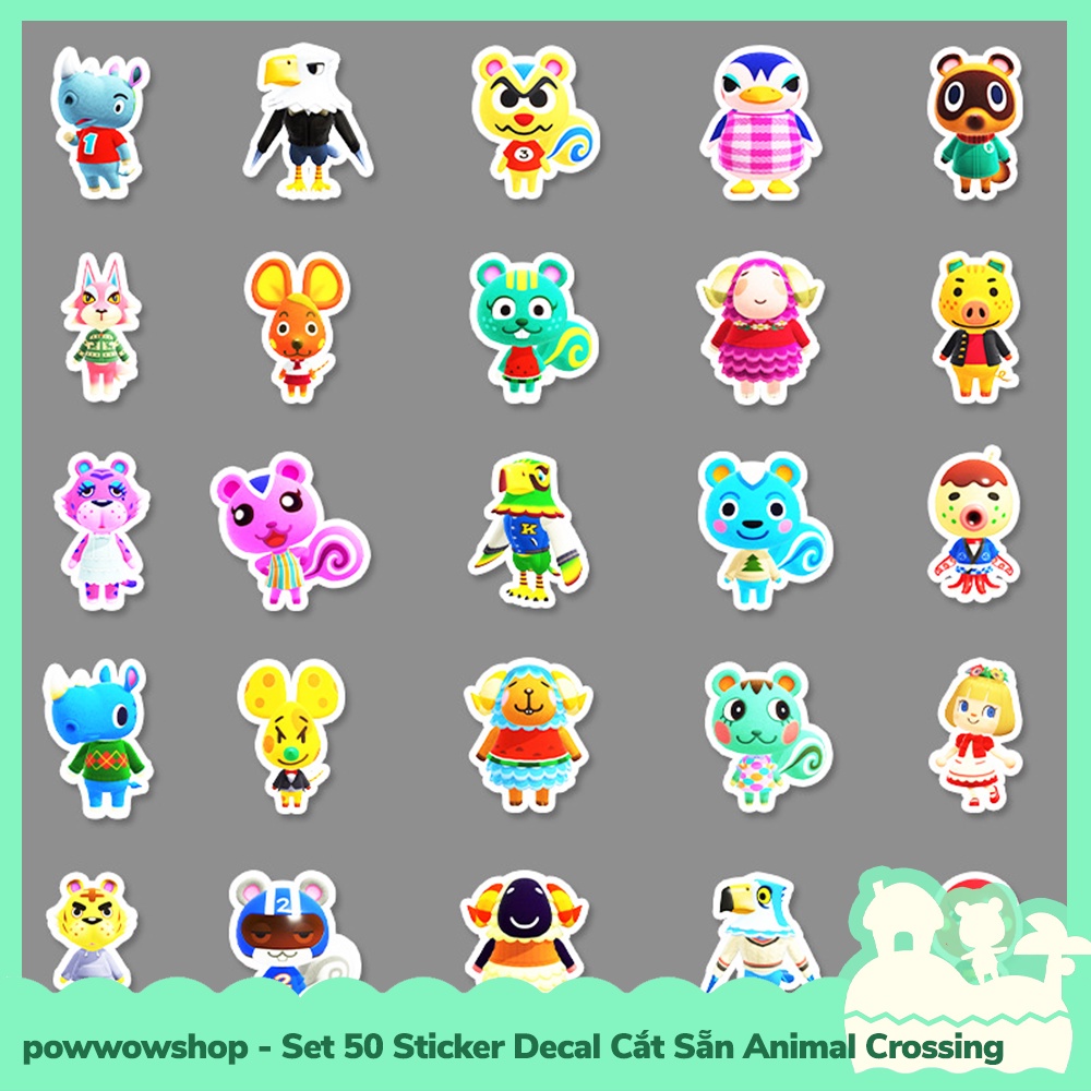 [Sẵn VN - Hỏa Tốc] Set 50 Sticker Mini Decal Dán Trang Trí Vật Dụng Mẫu Nhân Vật Game Animal Crossing Horizons Pose Bae