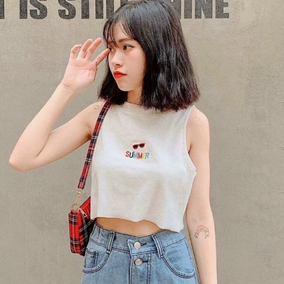 Áo ba lỗ sát nách Croptop thêu chữ SUMMER