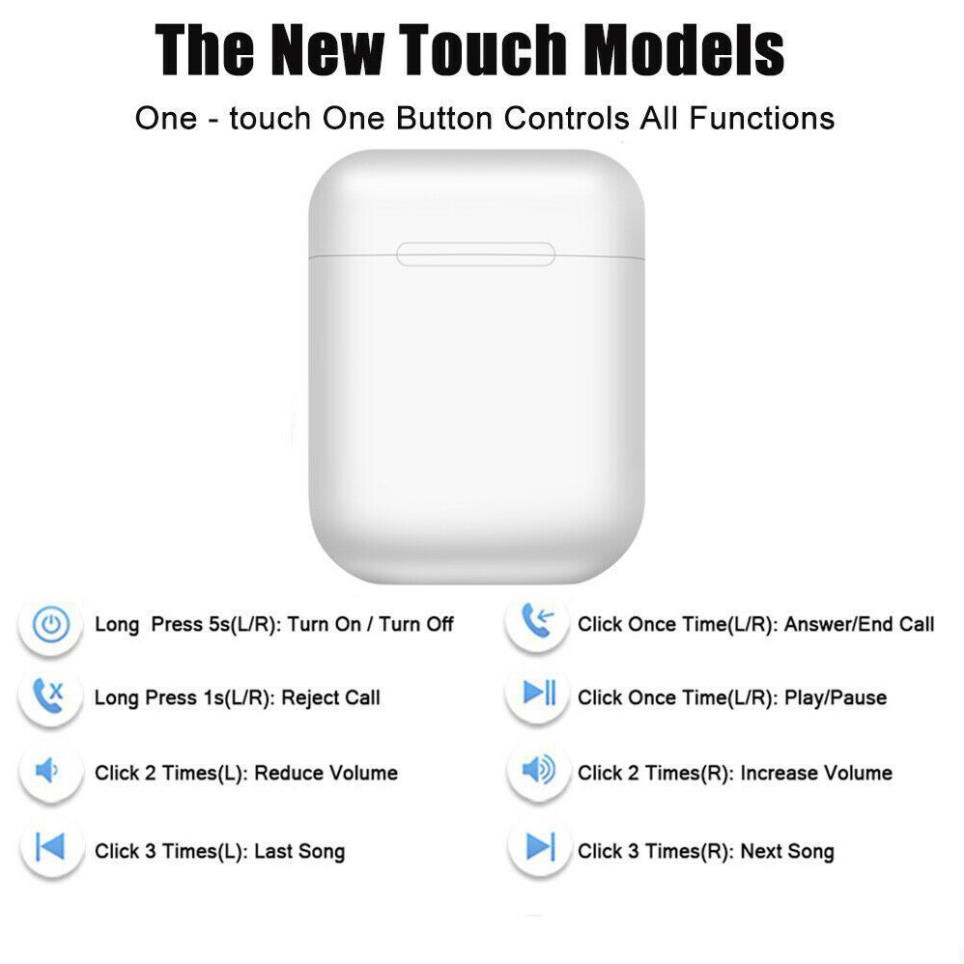 Tai Nghe I12 True Wireless Bluooth Cho Iphone Và Android Combo Vỏ Ốp Bảo Vệ AIrpods I12/I11(Hot Tiktok 2021)