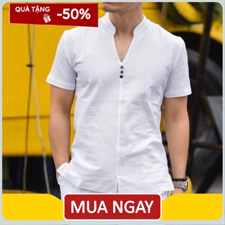 Áo Đũi Nam Cổ V Tay Ngắn Chất Liệu Đũi tằm Mềm Mịn Mát Nhẹ Thoáng Mặc Như Không Mặc