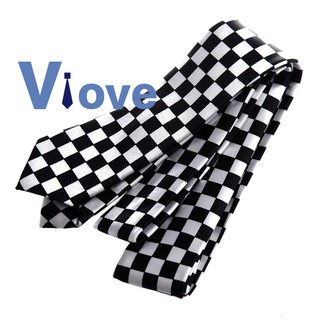 Mens Black White Plaid Checkered Necktie Neck Tie