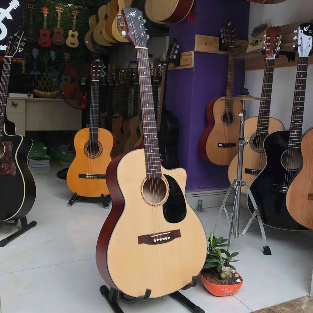 Đàn guitar acoustic SVA1 có ty chống cong và miếng dán - Bảo hành 1 năm - Tặng 8 phụ kiện - Đàn chuyên cho bạn mới