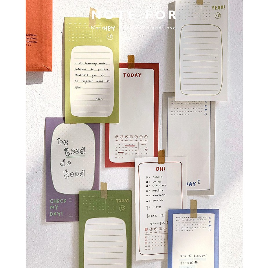 Giấy note check my day có lịch mini đủ màu tiện dụng, trang trí planner bujo, dán tường, ghi chú sách vở, memo pad