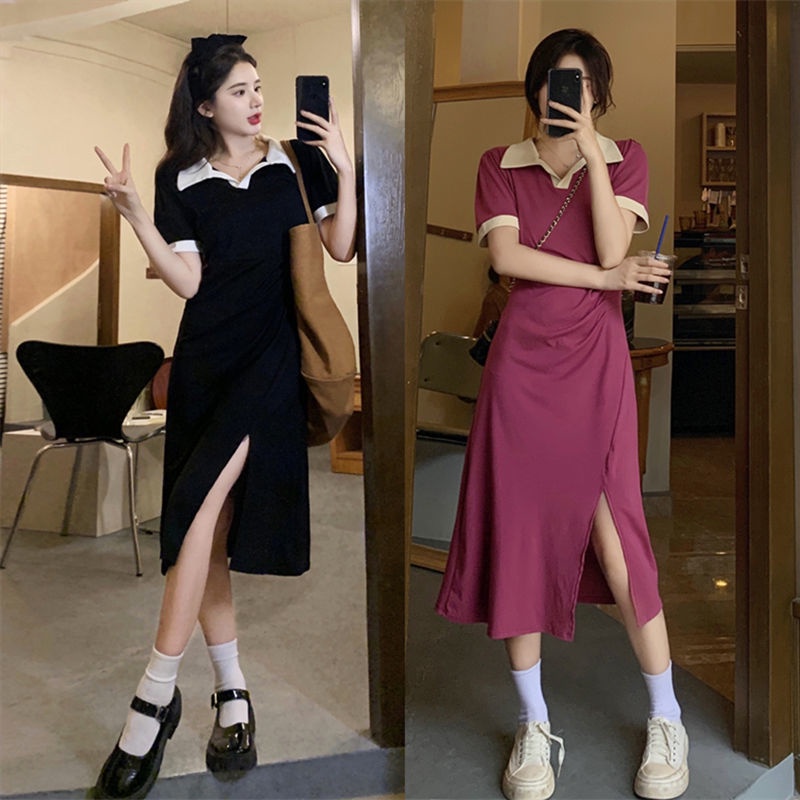Hàng Có Sẵn~Bán Chạy Đầm Dài Cổ polo Xẻ Tà Ôm Dáng Phong Cách Mới Dành Cho Bạn Nữ 2022