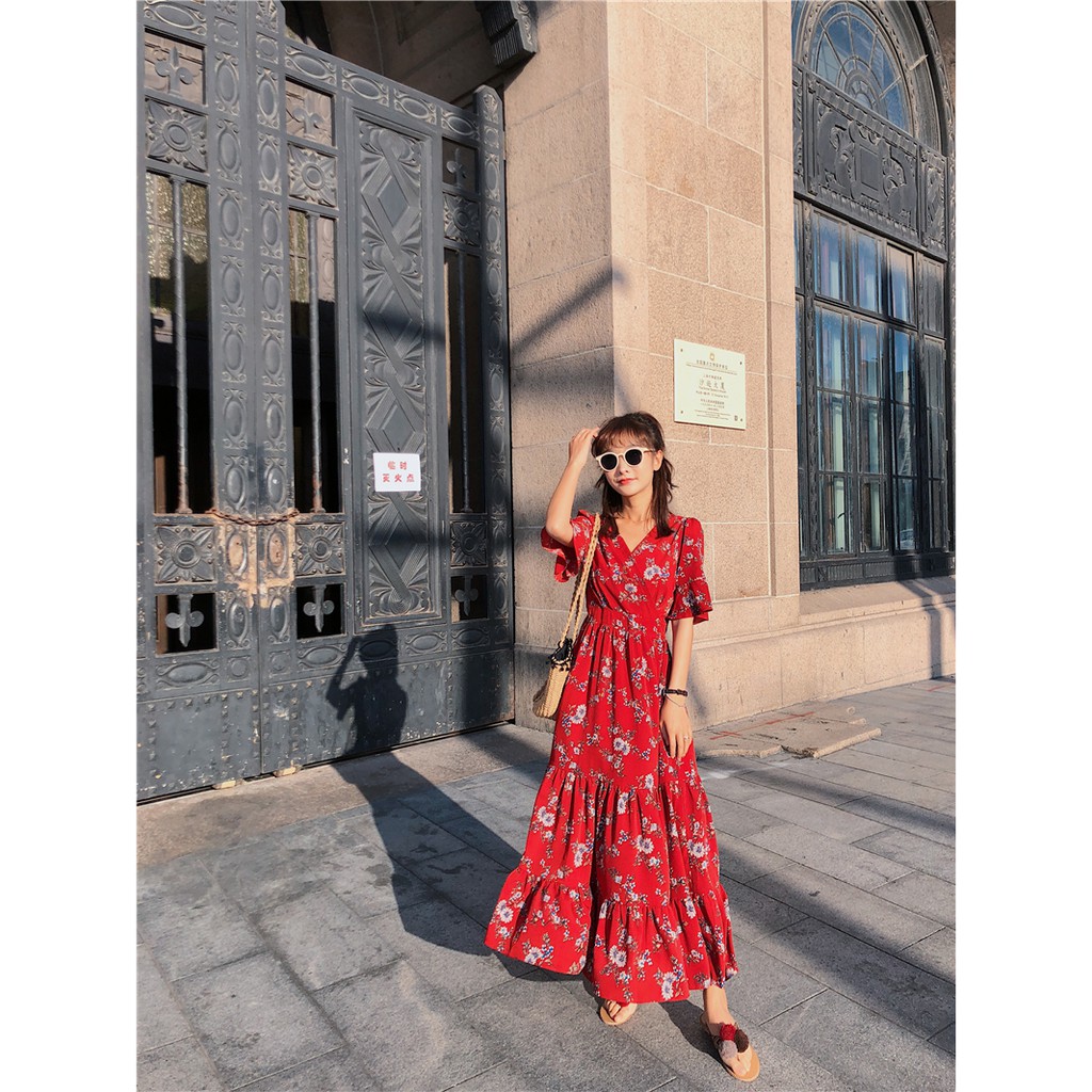 FREESHIP ĐƠN 99K_ Đầm maxi tay lở cổ V in hoa thời trang cho nữ | BigBuy360 - bigbuy360.vn