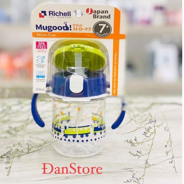 Bình hút nước Richell Mugood Nhật Bản cho bé, bình uống nước có tay cầm cao cấp