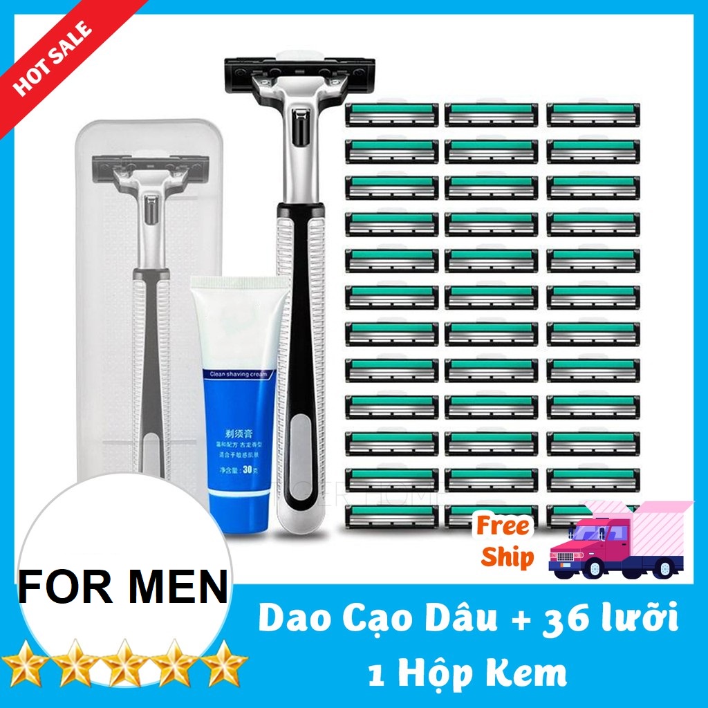 Bộ Dao Cạo Râu 2 Lưỡi Kép Thế Hệ Mới Kèm 36 Đầu Thay Tiện Lợi Tặng 01 Tuýp Kem Cạo Râu