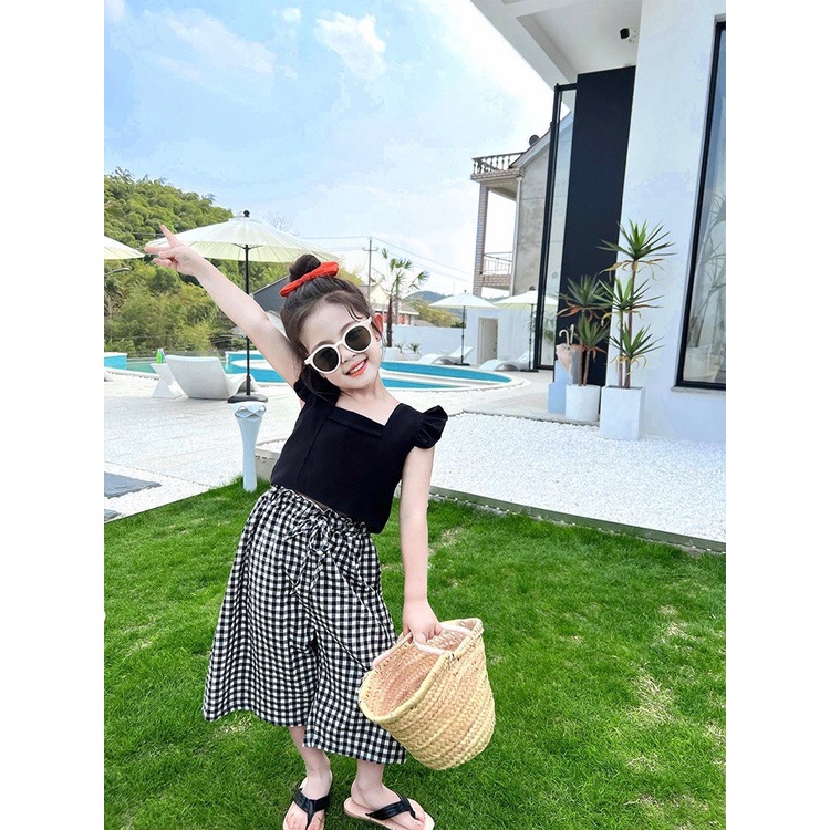 Bộ nơ quần caro cho bé kiểu dáng hàn quốc