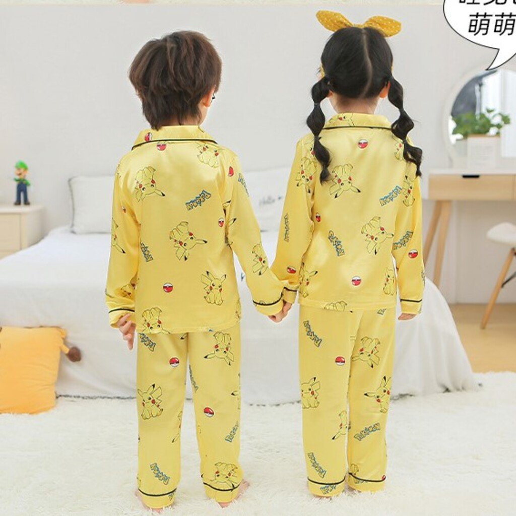Bộ Pijama Cho Bé In Hoạt Hình Chất Lụa Cao Cấp, Đồ Ngủ Lụa Cho Bé - MINKY SOON
