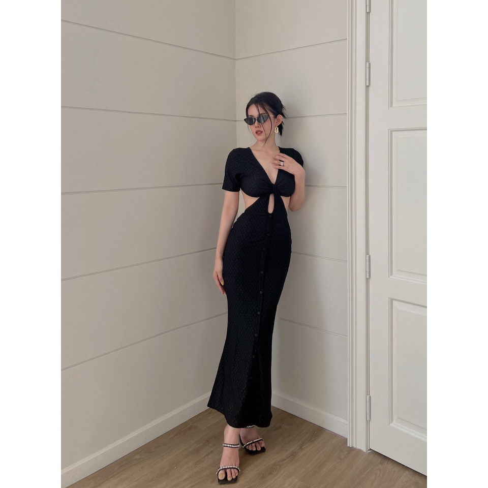 Đầm Nữ Dài Twisted Chest Dress , Chất Thun Cotton Gân Thái , WDD000071_SOMEHOW
