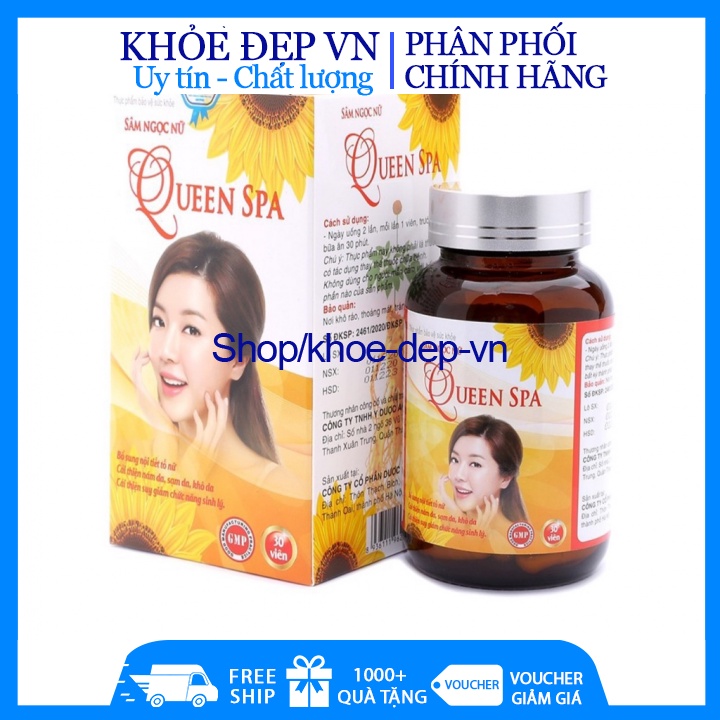 Viên uống đẹp da Sâm Ngọc Nữ QueenSpa bổ sung Collagen giúp đẹp da chống lão hóa giảm nám , sạm da - Chai 30 viên