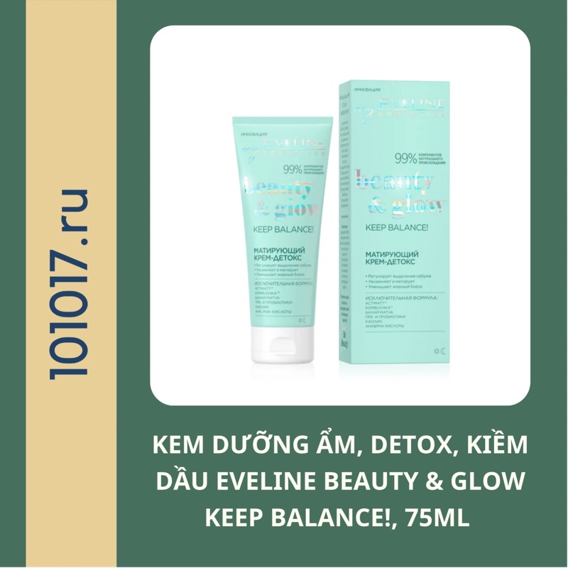 Kem dưỡng ẩm detox kiềm dầu Eveline Beauty & Glow Keep Balance! 75ml