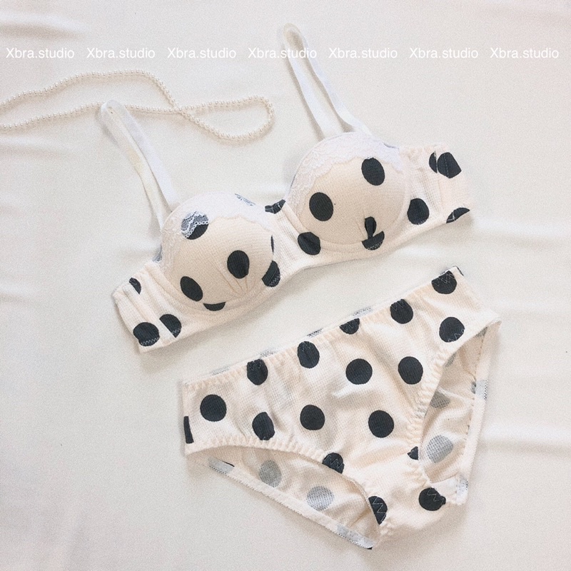 Bộ đồ lót cup ngang CÓ MÚT cotton chấm bi dễ thương