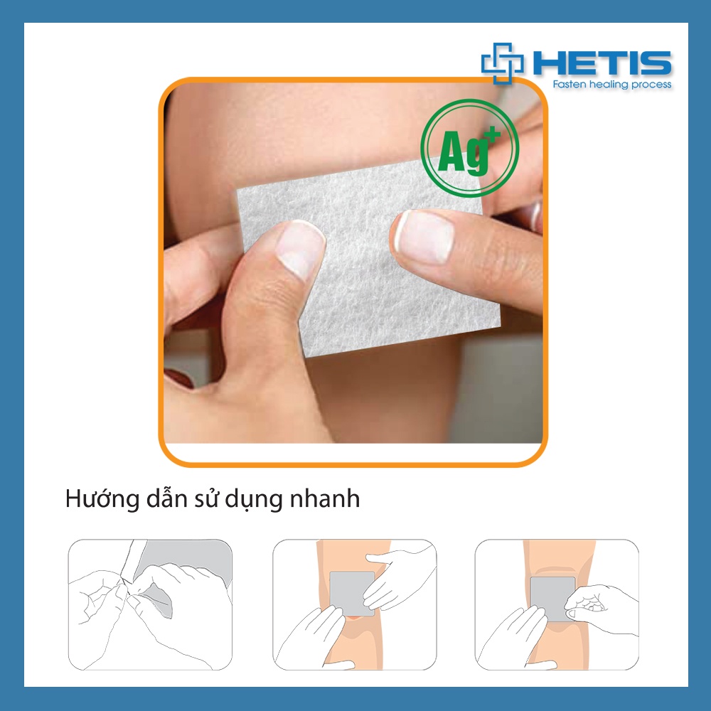 Gạc kháng khuẩn, thấm hút dịch HETIS Silver Alginate liền thương nhanh - chăm sóc vết thương  SCA