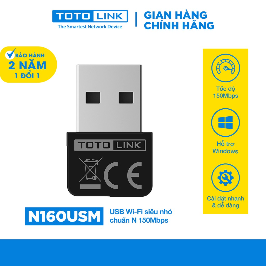 [Mã LT50 giảm 50k đơn 250k] Usb wifi chuẩn N 150Mbps TOTOLINK N160USM | BigBuy360 - bigbuy360.vn