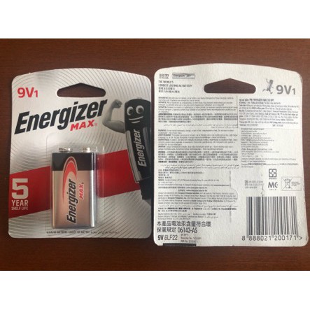 PIN 9V ENERGIZER MAX ALKALINE (PIN Kiềm) 9 Volts Chính Hãng - Vỉ 1 viên - Nhập khẩu chính hãng Malaysia