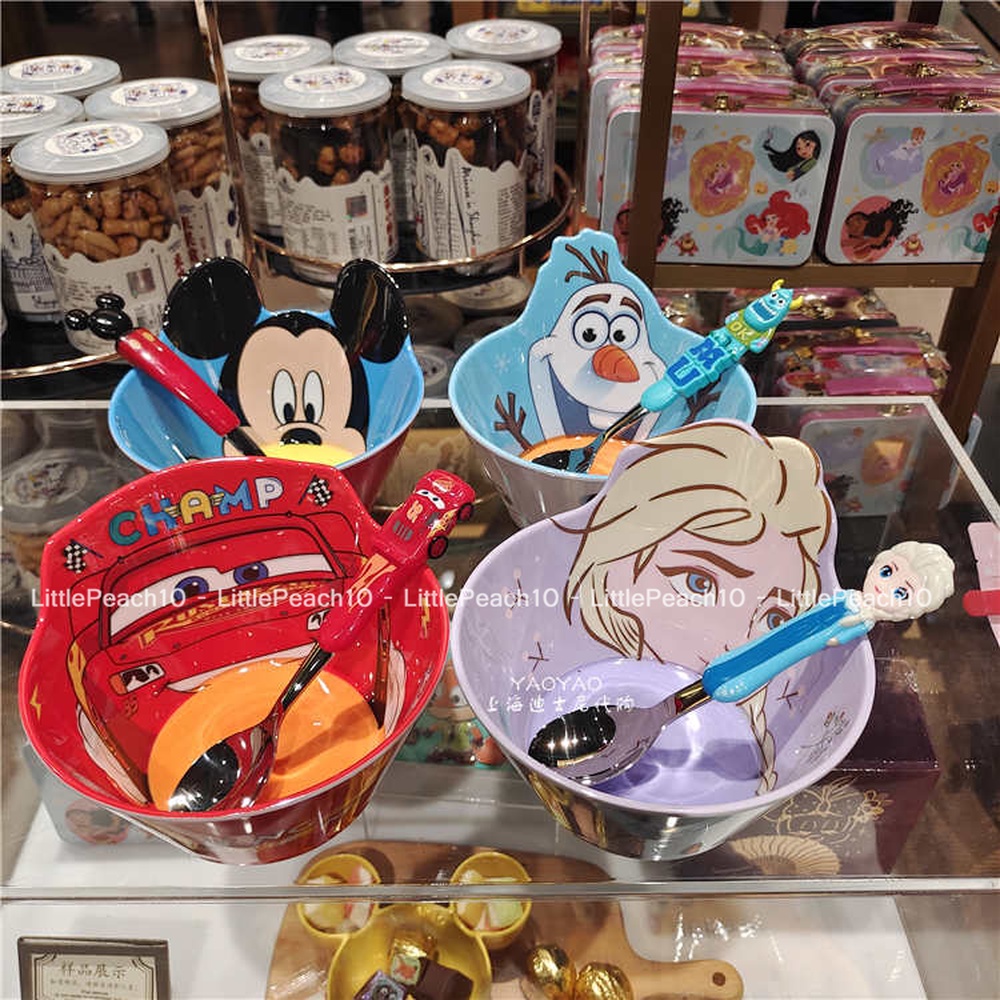 Set bộ Combo 2 món Chén và muỗng Disney nổi 3D Frozen Car Mike Sulley Princess Mickey cho trẻ em