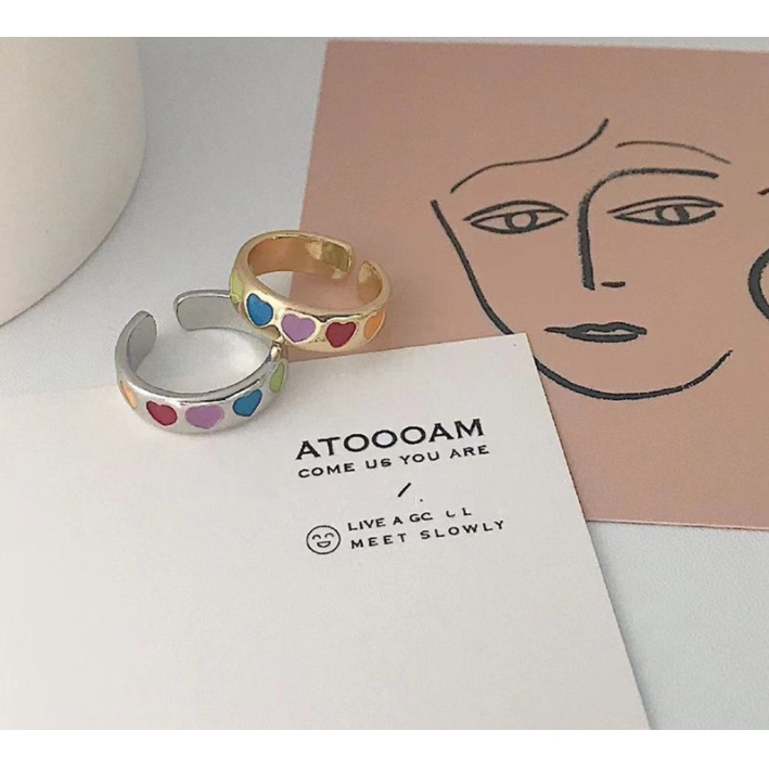 Nhẫn trái tim đa sắc cầu vồng Ula Shop Phong cách Hàn Quốc mới nhất Nhẫn đôi cute NDD1