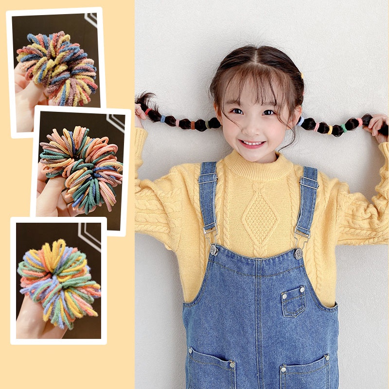 Bộ 100 Dây Buộc Tóc Cao Su Dễ Thương Phong Cách Hàn Quốc Cho Bé Gái