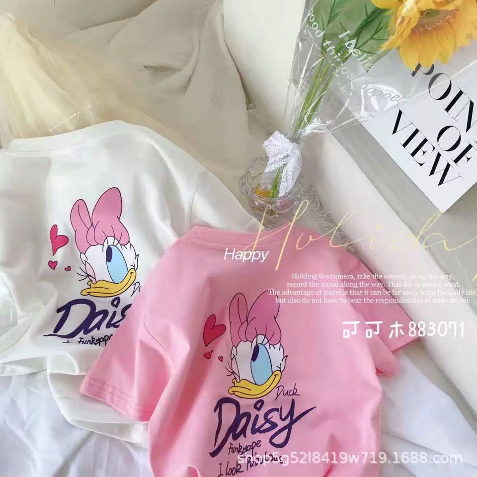 Áo Thun Cotton Tay Ngắn In Họa Tiết Hoạt Hình Dành Cho Bé Gái