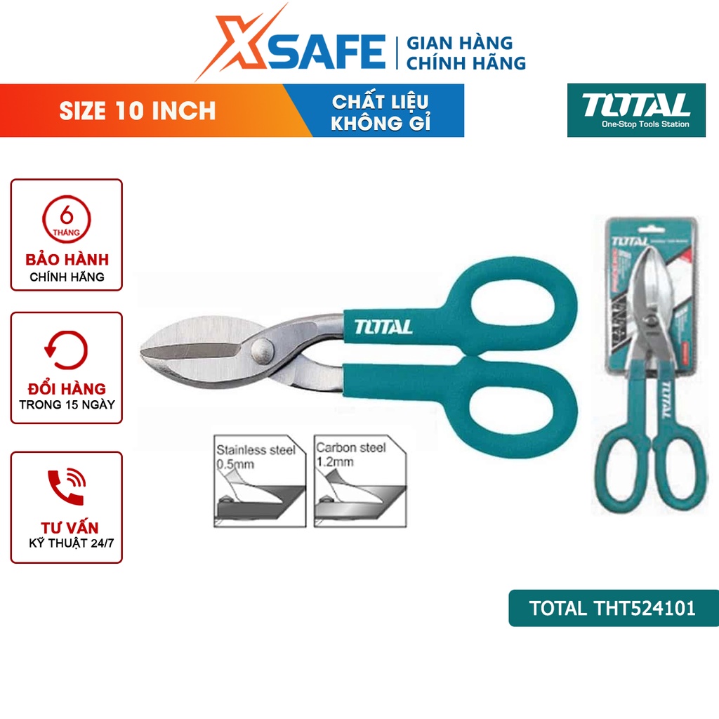 Kéo cắt tole nhỏ TOTAL THT524101 Kéo cắt tôn mỏng, kích thước 10 inch, chất liệu hợp kim thép đặc biệt bền bỉ - [XSAFE]