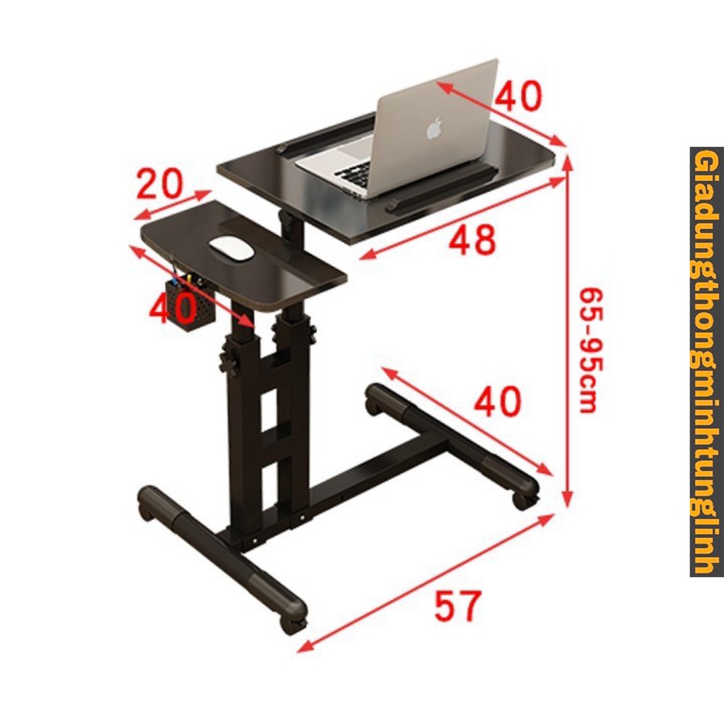 Bàn Laptop Di Động Thông Minh nâng hạ chiều cao - Mặt bàn điểu chỉnh độ nghiêng kèm giỏ bút, có bánh xe di chuyển