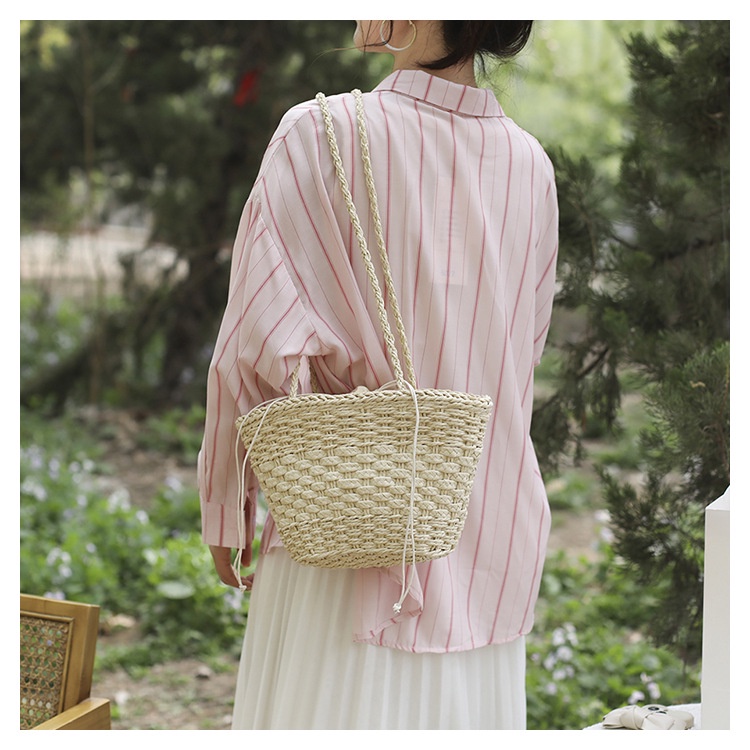Túi cói đeo vai đi biển - đan kiểu sole - phong cách Vintage thanh lịch