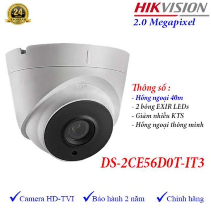 Camera HDTVI Dome hồng ngoại 40m Hikvision DS-2CE56D0T-IT3 độ phân giải 1080P - Hàng chính hãng - Bảo hành 2 năm