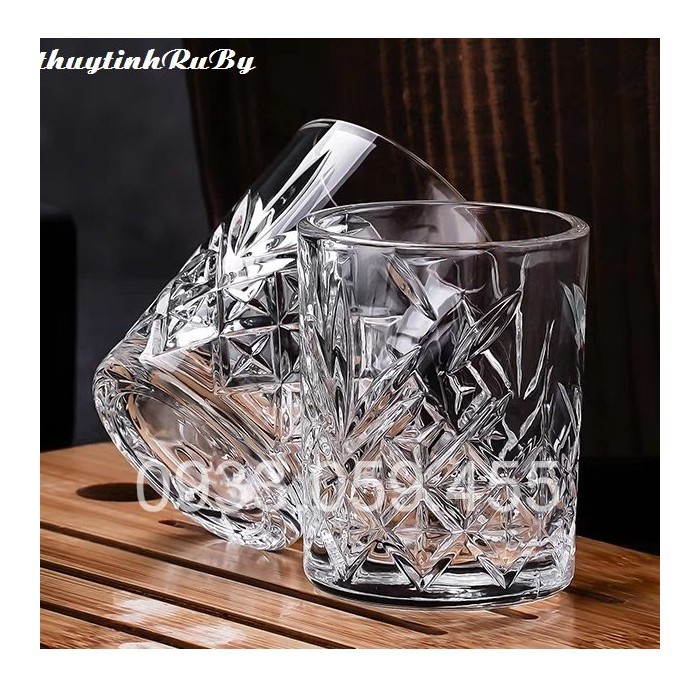 Ly uống rượu Tây thủy tinh pha lê cao cấp viền nhũ vàng, cốc uống rượu whisky wine glass