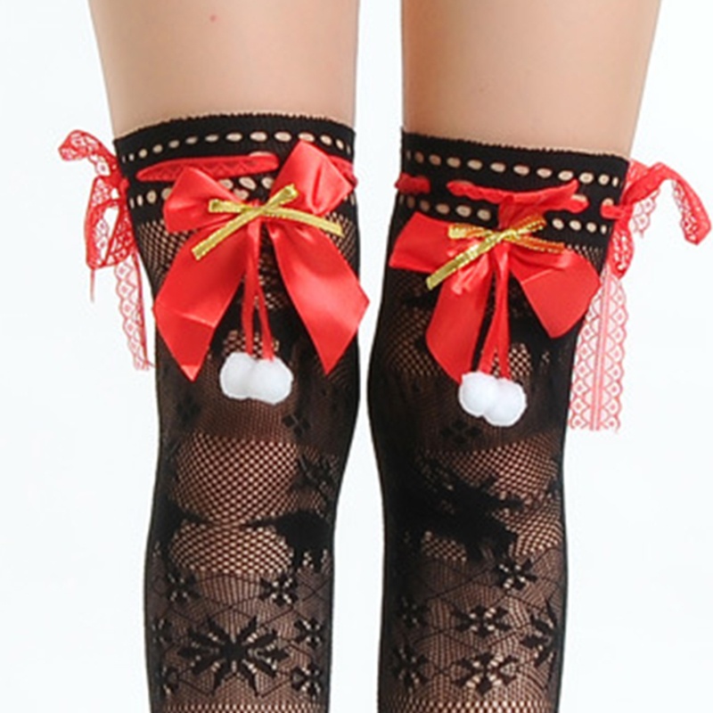 Xiangbao Tất Lưới Cao Qua Gối Phối Lông Nhung Họa Tiết Bông Tuyết Tuần Lộc Giáng Sinh Gợi Cảm Cho Nữ