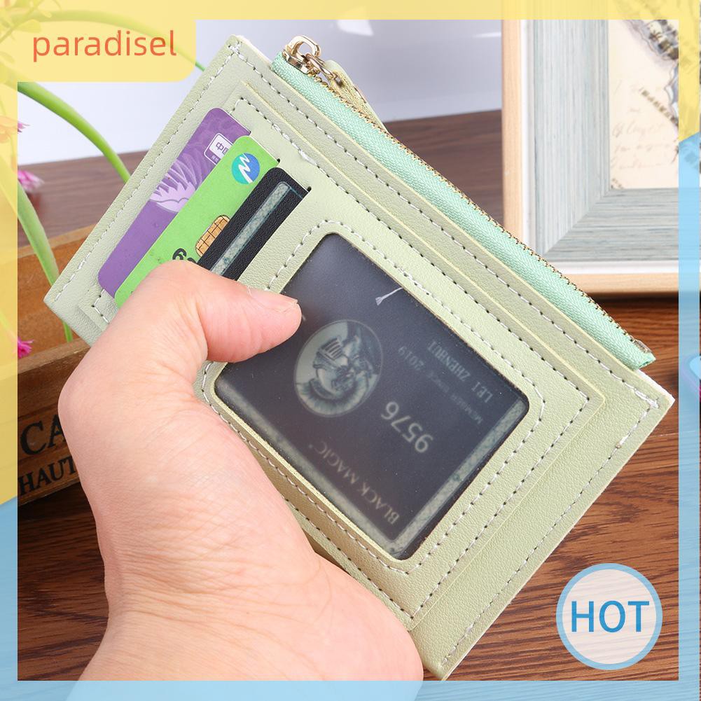 Ví đựng tiền nhiều ngăn dạng ngắn bằng da PU màu trơn thời trang min ih1 cho nữ