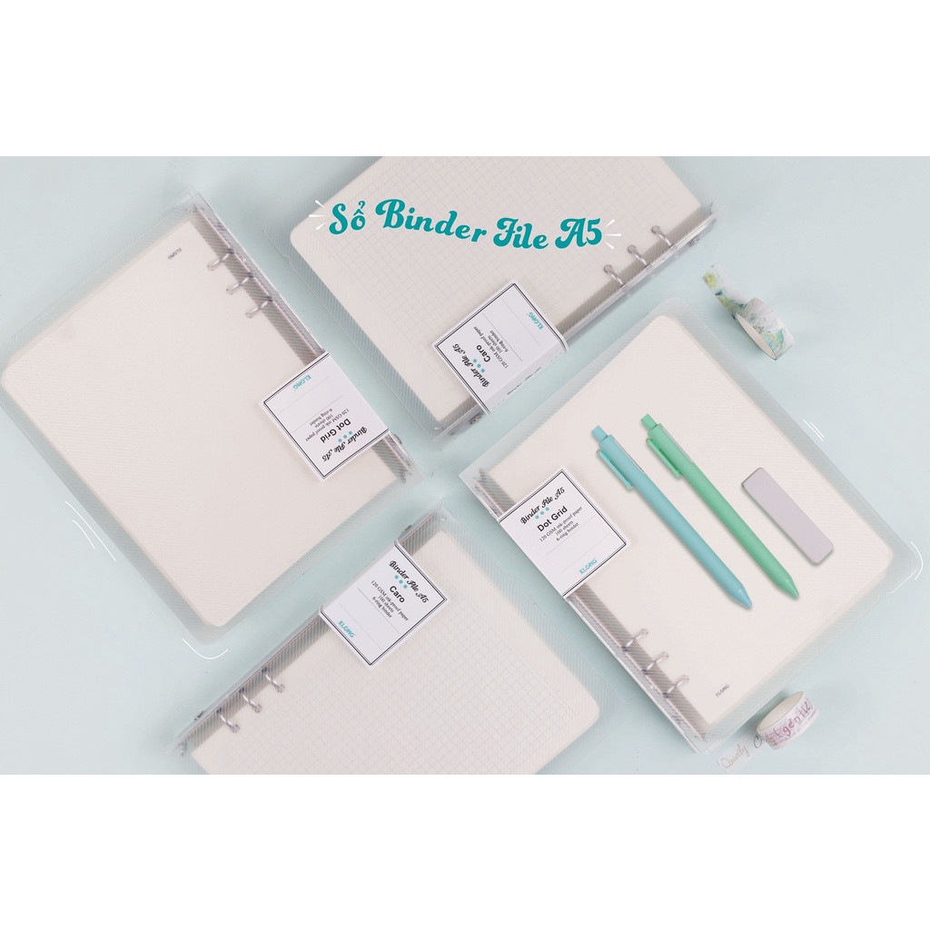 Sổ Binder File Caro - Dot - Kẻ Ngang nhựa kẹp còng  khổ A5 (148 x 210) mm - 100 tờ