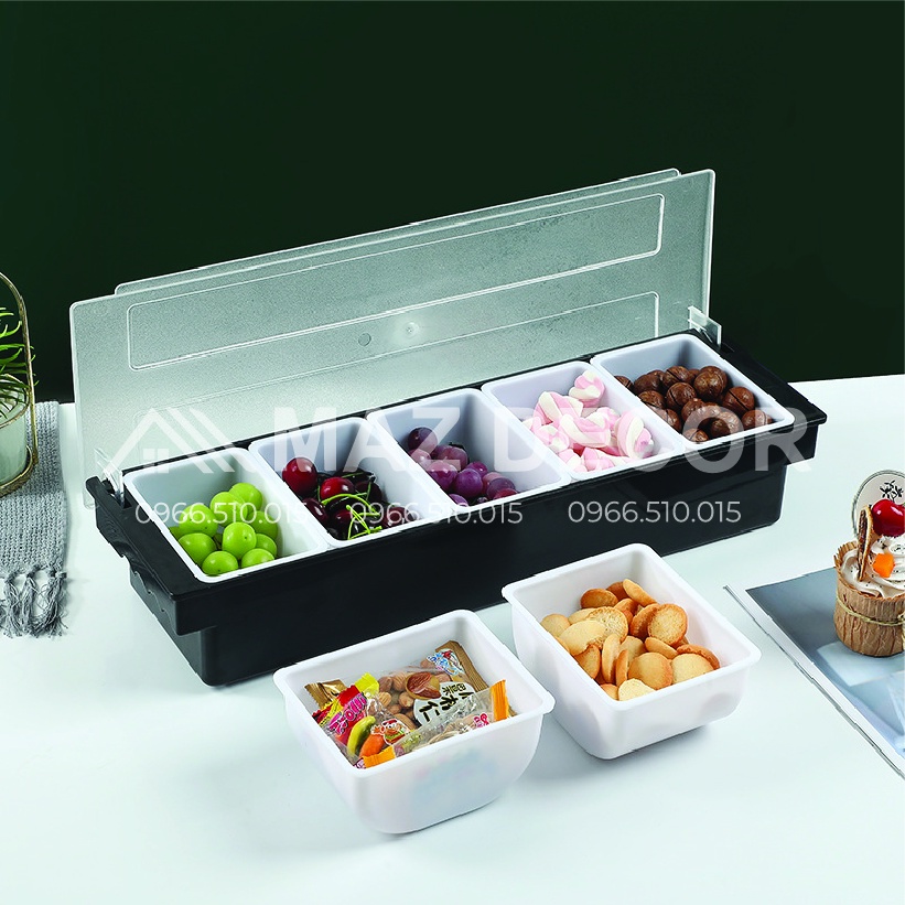SALE GIÁ SỈ TẠI XƯỞNG Khay topping 3-4-5-6 ngăn chứa đựng đồ hoa quả decor, thạch nhựa có nắp đậy