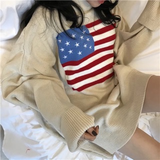 Áo Sweater Ulzzang cờ Mỹ oversize