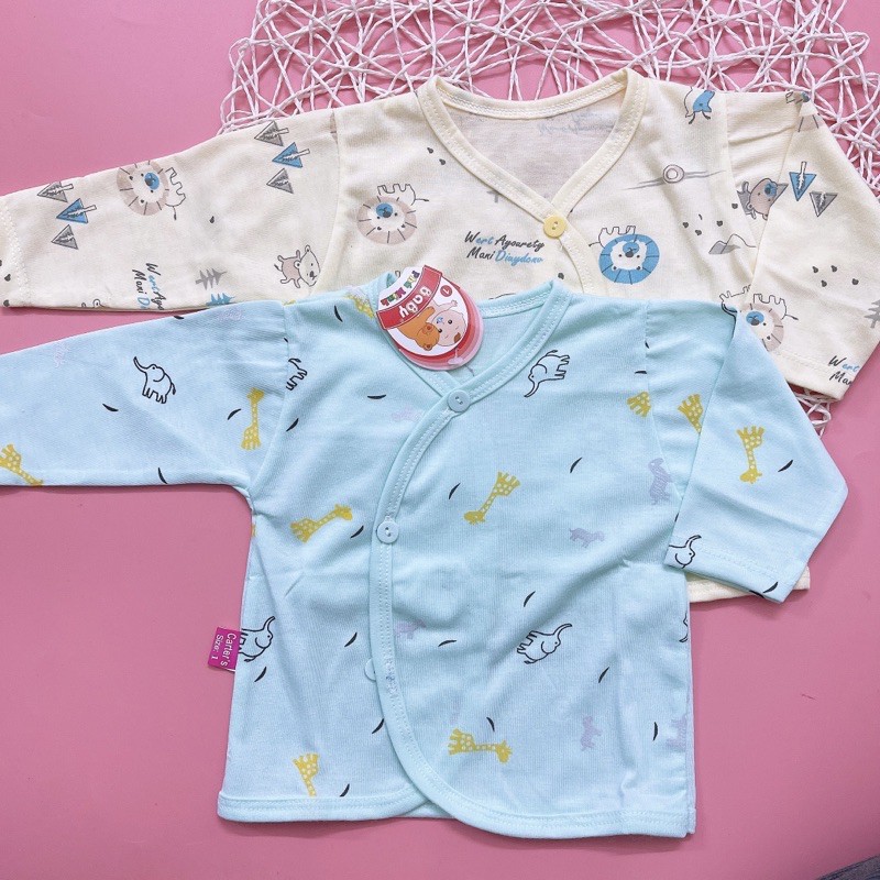 Áo dài tay khuy lệch cotton cho bé sơ sinh từ 3-9kg-A2