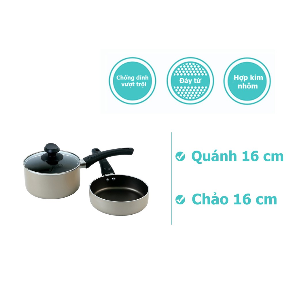 Bộ quánh chảo 2 cái chống dính Whitford cao cấp, đáy từ, size 16cm Elmich Baby EL-1167