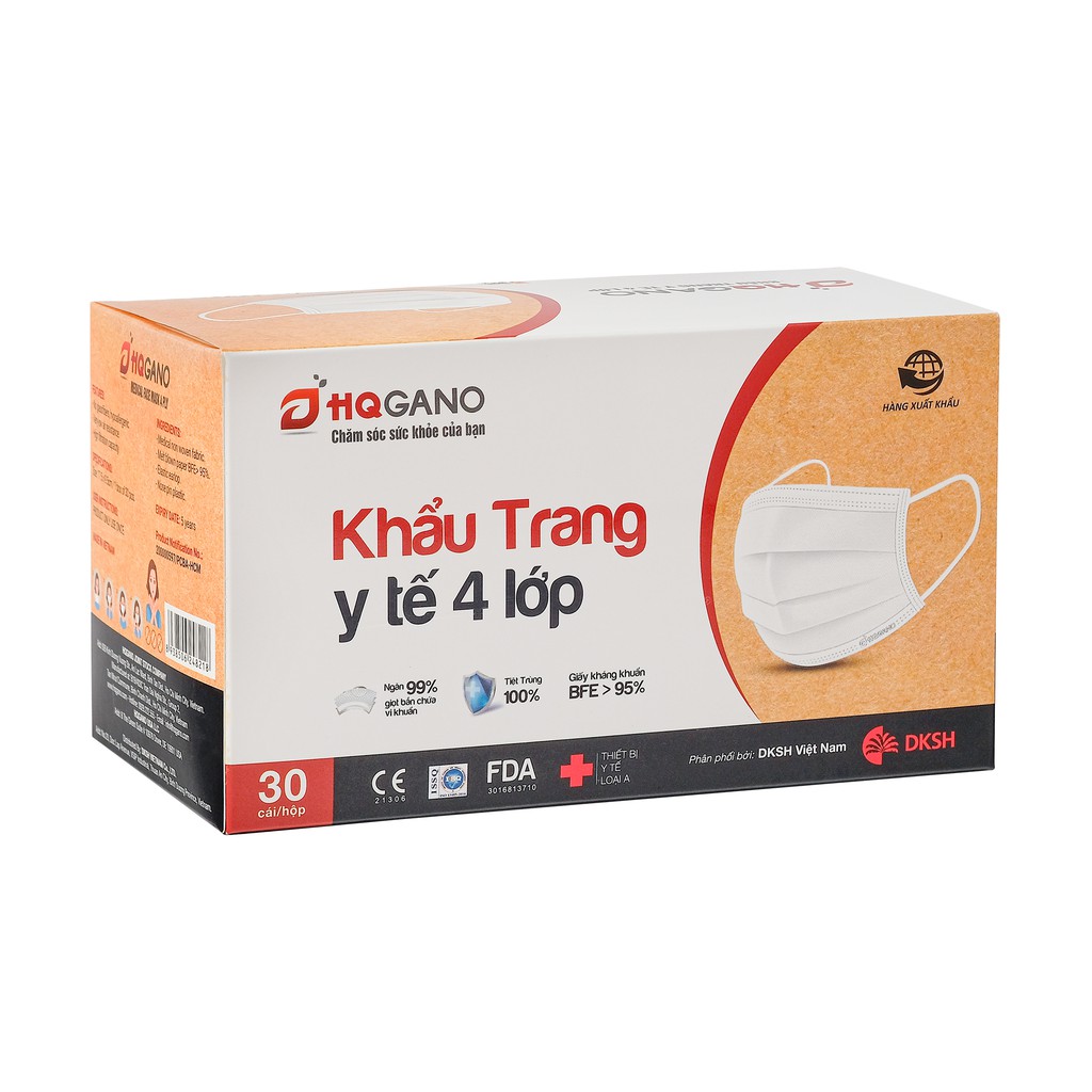 Hộp khẩu trang y tế quai thun 4 lớp HQGANO kháng khuẩn, đạt chuẩn xuất khẩu, không mùi, chất liệu cực mềm mại | BigBuy360 - bigbuy360.vn