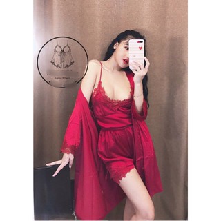 [Sale Sốc] Set đồ ngủ 4 món chất lụa ( Gồm áo hai dây + quần lửng + váy dài + áo choàng)  -Hàng Cao Cấp