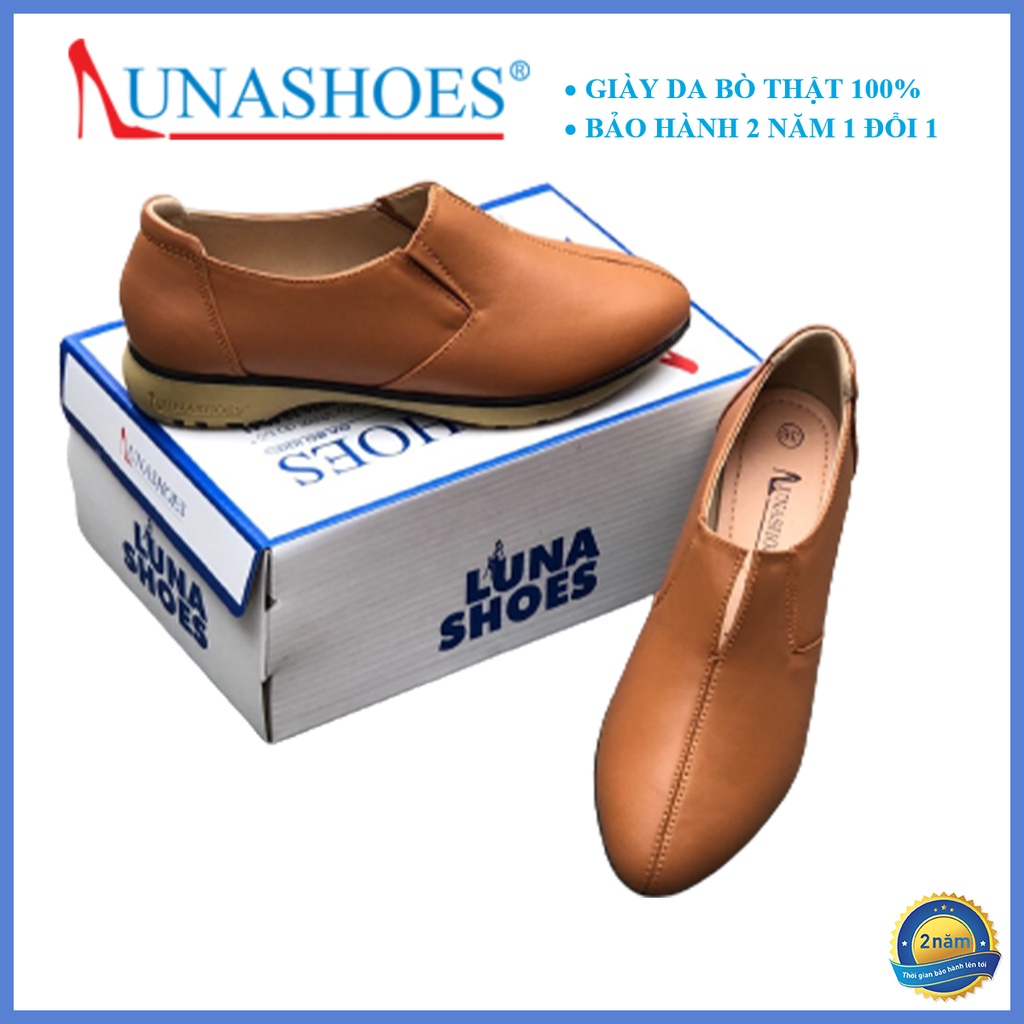 Giày Slip on nữ da bò 100% Lunashoe (705) - Giày lười da nữ tăng chiều cao - Chất liệu da bò sẵn hàng