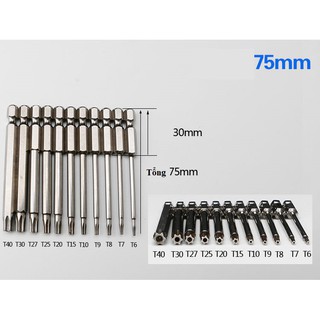 Bộ 11 đầu tô vít hoa thị có lỗ (6 cánh)