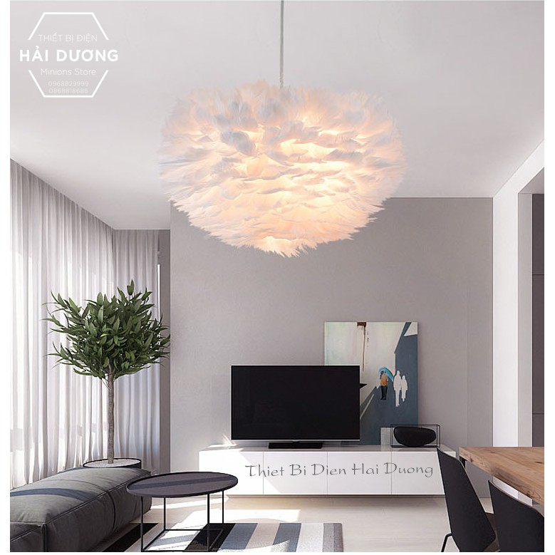 Đèn Chùm Mây lông Vũ Bắc ÂU Decor Lighting TN329 ( Loại Cỡ Lớn 60cm) - 3 Chế Độ Ánh Sáng - TẶNG KÈM 3 BÓNG LED SIÊU SÁNG