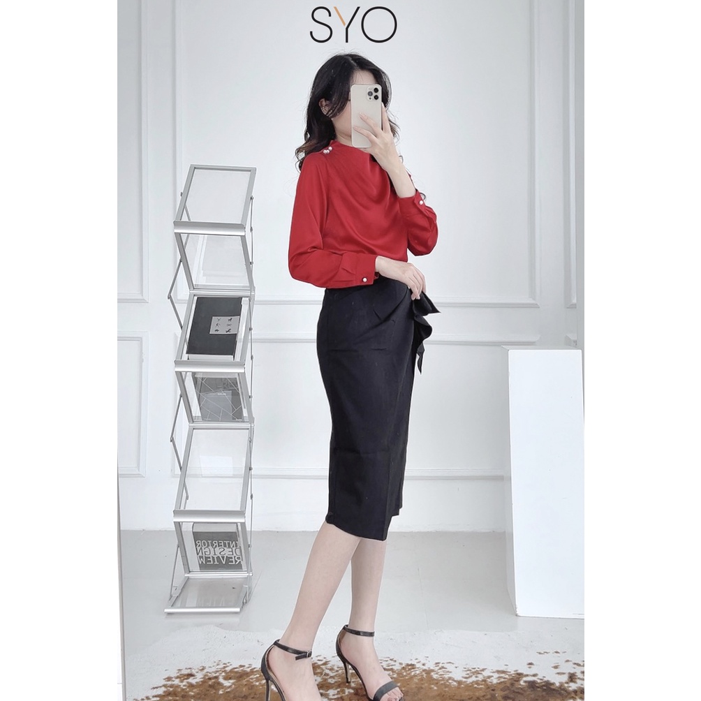 Áo sơ mi cổ cao vai xếp li SYO A1021