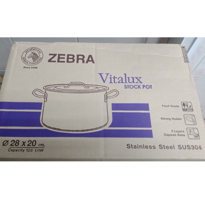 Nồi hầm 3 đáy Zebra Thái Lan Vitalux Plus 28x20cm, 12L - 171328 nguyên khối cao cấp