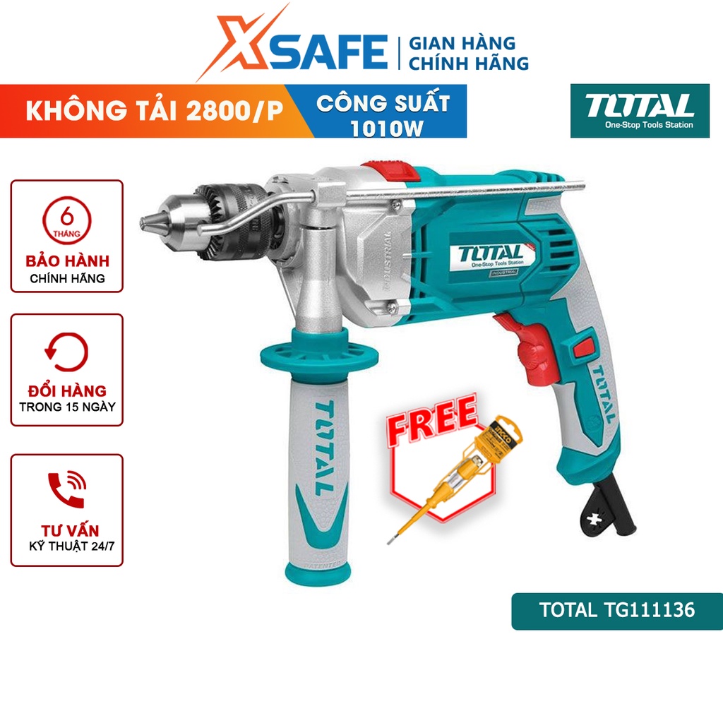 Máy khoan búa TOTAL TG111136 1010W công tắc đảo chiều Máy khoan búa cầm tay khoan tối đa 13mm - Bảo hành chính hãng
