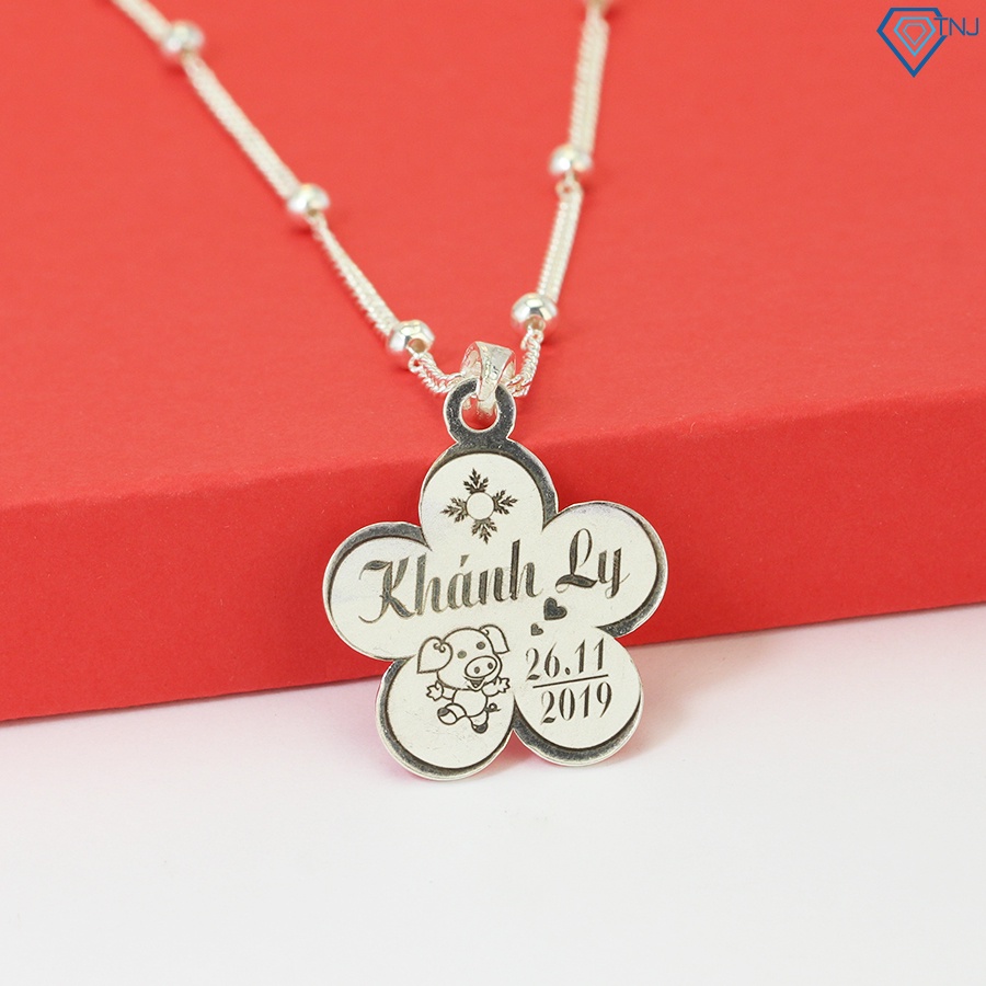 Vòng cổ bạc cho bé gái hình con lợn khắc tên DCT0076 Trang Sức TNJ