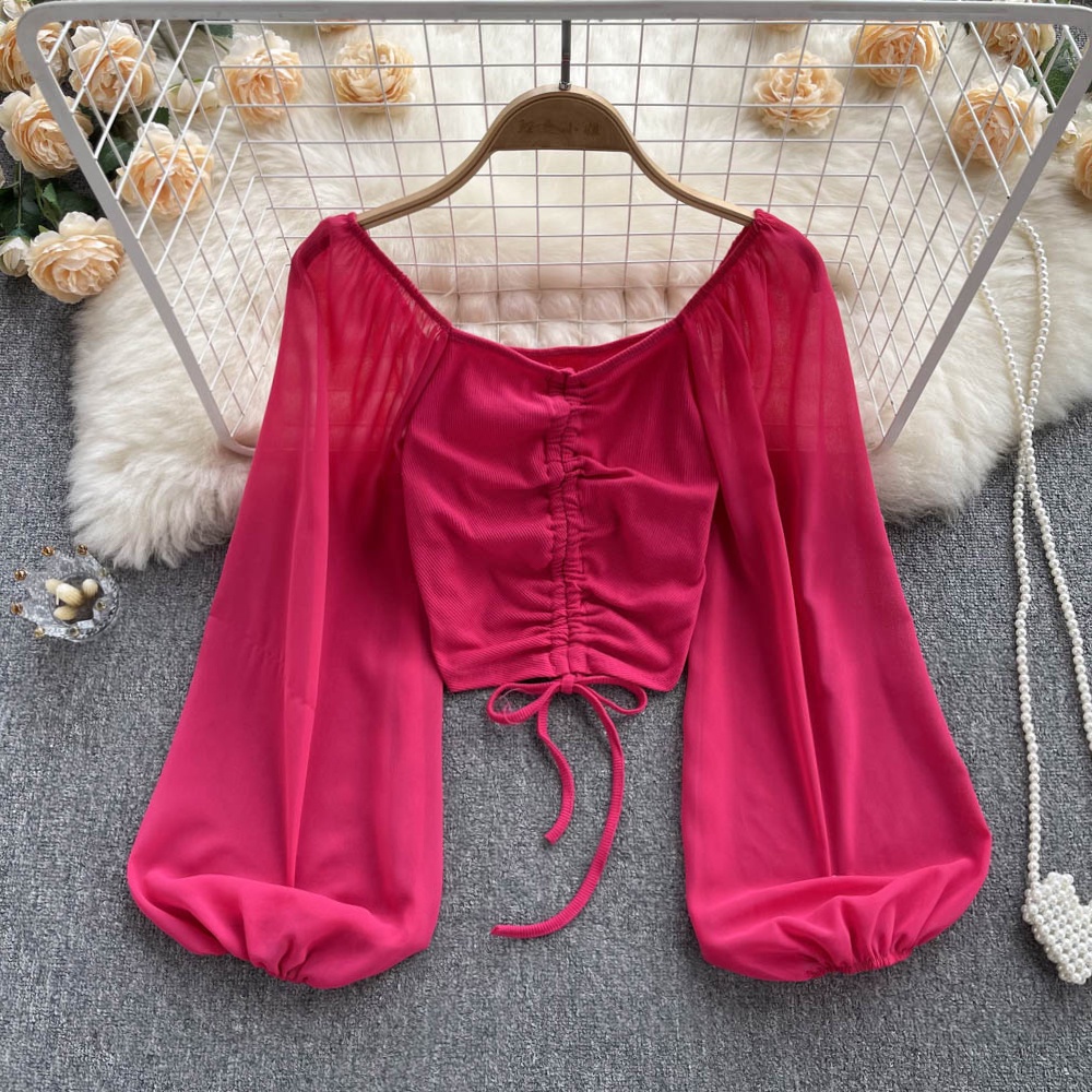 Áo Croptop Tay Dài Cổ Chữ V Dáng Ôm Phối Dây Rút Thời Trang Hàn Quốc Quyến Rũ Cho Nữ