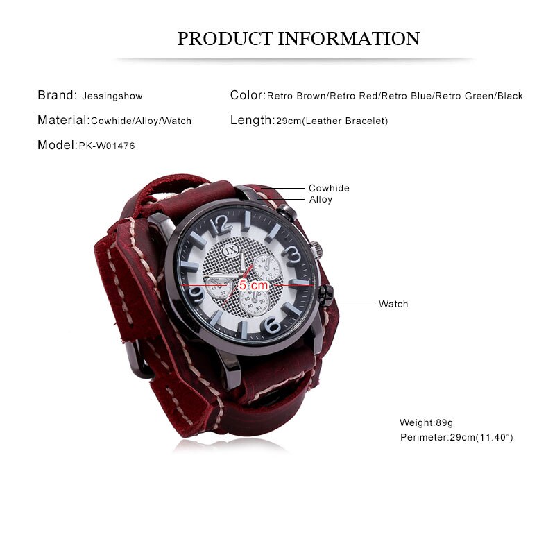 Đồng Hồ Đeo Tay Dây Da Bản Rộng Phong Cách punk Thời Trang 2020 Cho Nam Màu Sắc