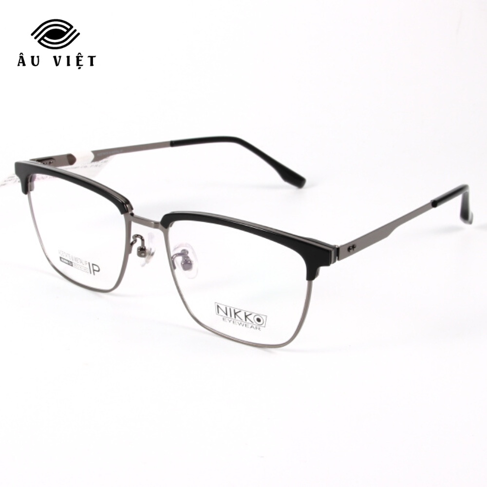 Gọng kính nam nữ unisex kim loại dáng vuông chữ nhật Nikko N-3098 màu bạc/xám tráng gương Full box