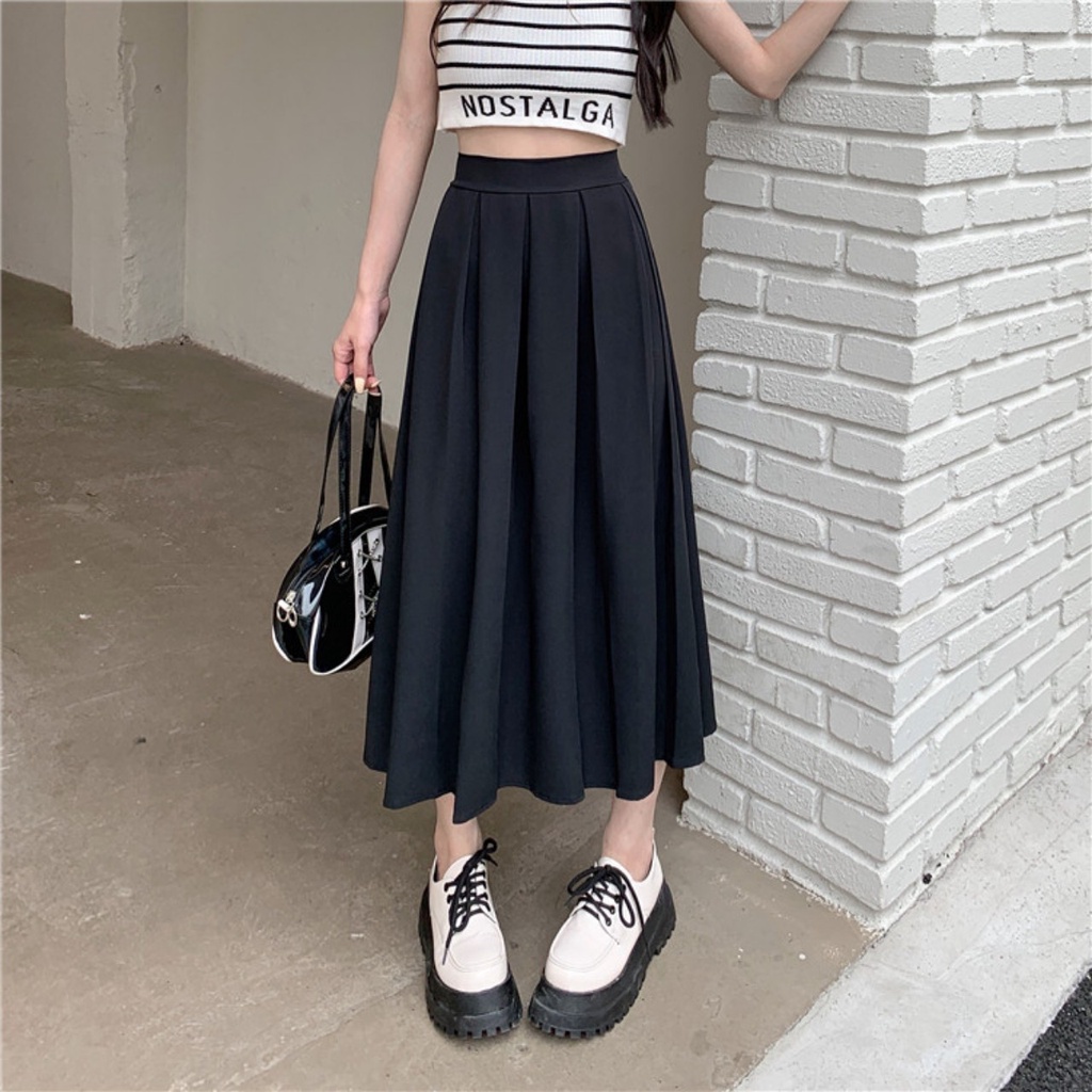 Chân váy xếp ly dài phong cách hàn quốc , Váy chất liệu kaki mềm + lớp lót trong bảo vệ tốt , MS : 16